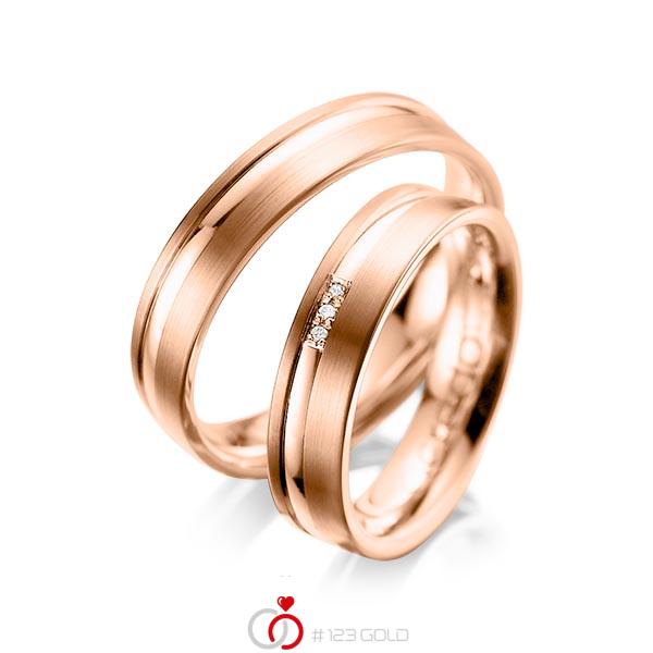Paar klassische Trauringe/Eheringe in Rotgold 585 mit zus. 0,015 ct. Brillant tw, si von acredo - A-1039-7 Paar klassische Trauringe/Eheringe in Rotgold 585 mit zus. 0,015 ct. Brillant tw, si von acredo - A-1039-7
