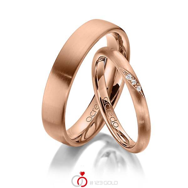 Paar klassische Trauringe/Eheringe in Rotgold 585 mit zus. 0,015 ct. Brillant tw, si von acredo - A-1386-7 Paar klassische Trauringe/Eheringe in Rotgold 585 mit zus. 0,015 ct. Brillant tw, si von acredo - A-1386-7