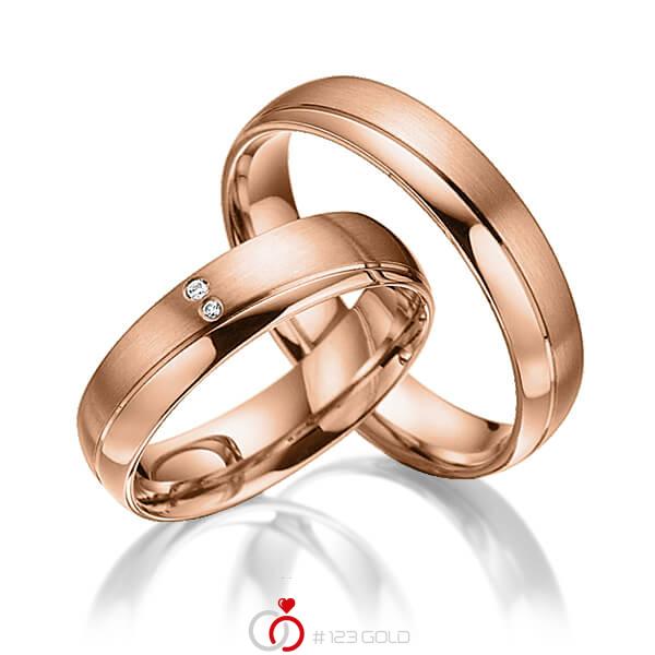 Paar klassische Trauringe/Eheringe in Rotgold 585 mit zus. 0,015 ct. Brillant tw, si von acredo - A-3018-5 Paar klassische Trauringe/Eheringe in Rotgold 585 mit zus. 0,015 ct. Brillant tw, si von acredo - A-3018-5
