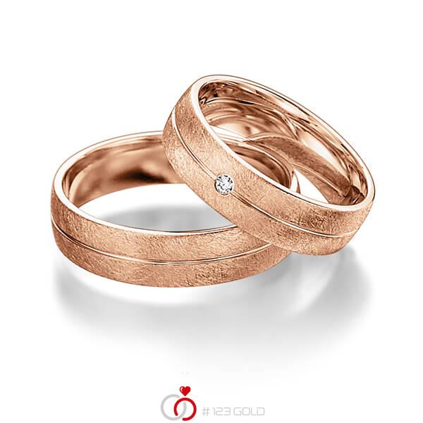 Paar klassische Trauringe/Eheringe in Rotgold 585 mit zus. 0,015 ct. Brillant tw, si von acredo - S-1099-4 Paar klassische Trauringe/Eheringe in Rotgold 585 mit zus. 0,015 ct. Brillant tw, si von acredo - S-1099-4