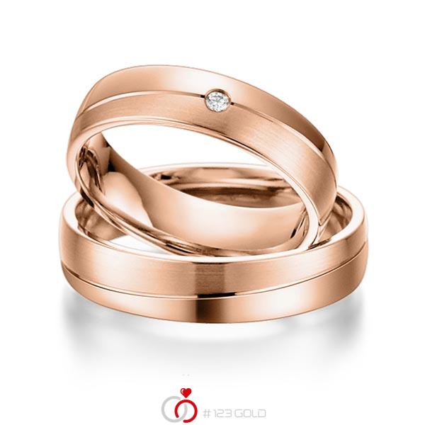 Paar klassische Trauringe/Eheringe in Rotgold 585 mit zus. 0,015 ct. Brillant tw, si von acredo - S-1102-6 Paar klassische Trauringe/Eheringe in Rotgold 585 mit zus. 0,015 ct. Brillant tw, si von acredo - S-1102-6