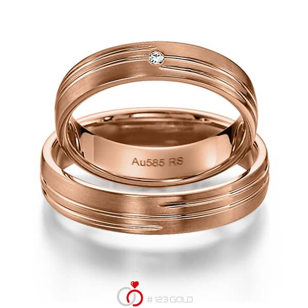 Paar klassische Trauringe/Eheringe in Rotgold 585 mit zus. 0,015 ct. Brillant tw, si von acredo - S-1145-2 Paar klassische Trauringe/Eheringe in Rotgold 585 mit zus. 0,015 ct. Brillant tw, si von acredo - S-1145-2