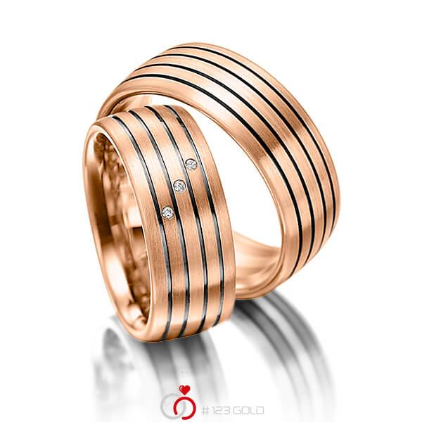 Paar klassische Trauringe/Eheringe in Rotgold 585 mit zus. 0,015 ct. Brillant tw, si von Merii - M-1061-3 Paar klassische Trauringe/Eheringe in Rotgold 585 mit zus. 0,015 ct. Brillant tw, si von Merii - M-1061-3