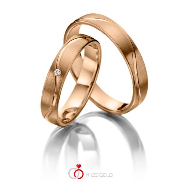 Paar klassische Trauringe/Eheringe in Rotgold 585 mit zus. 0,01 ct. Brillant tw, si - NP-1110-4 Paar klassische Trauringe/Eheringe in Rotgold 585 mit zus. 0,01 ct. Brillant tw, si - NP-1110-4