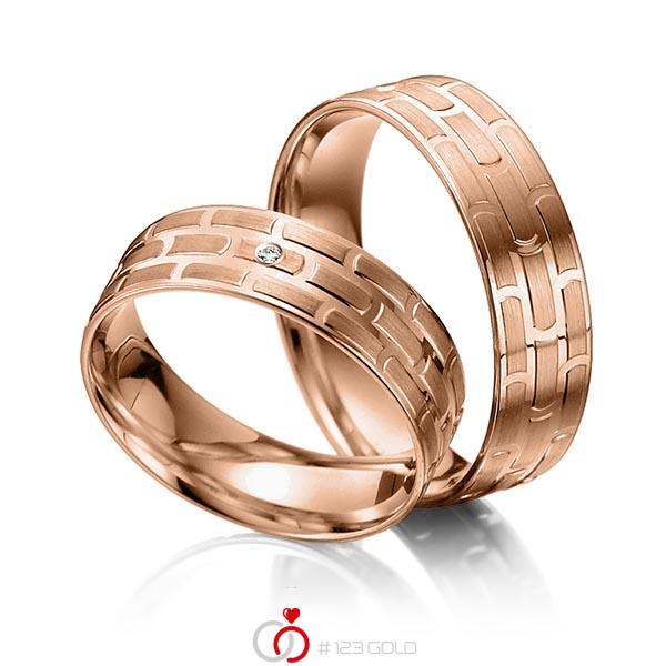 Paar klassische Trauringe/Eheringe in Rotgold 585 mit zus. 0,01 ct. Brillant tw, si - NP-1172-4 Paar klassische Trauringe/Eheringe in Rotgold 585 mit zus. 0,01 ct. Brillant tw, si - NP-1172-4