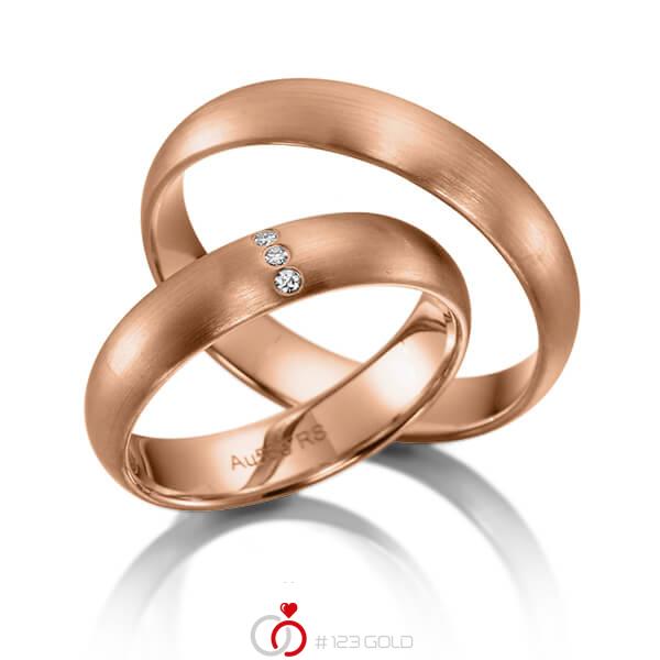 Paar klassische Trauringe/Eheringe in Rotgold 585 mit zus. 0,024 ct. Brillant tw, si von acredo - S-1120-3 Paar klassische Trauringe/Eheringe in Rotgold 585 mit zus. 0,024 ct. Brillant tw, si von acredo - S-1120-3