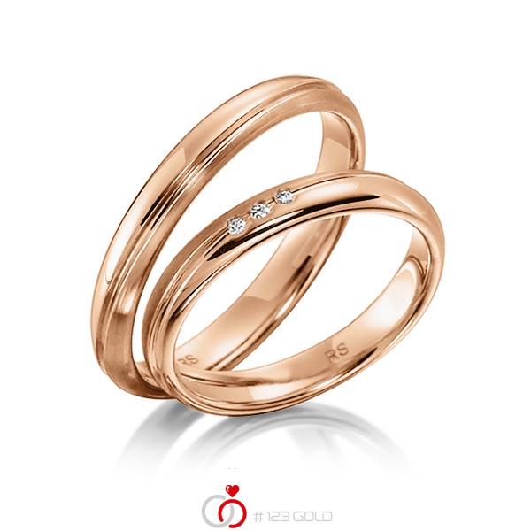 Paar klassische Trauringe/Eheringe in Rotgold 585 mit zus. 0,024 ct. Brillant tw, si von acredo - S-1141-2 Paar klassische Trauringe/Eheringe in Rotgold 585 mit zus. 0,024 ct. Brillant tw, si von acredo - S-1141-2