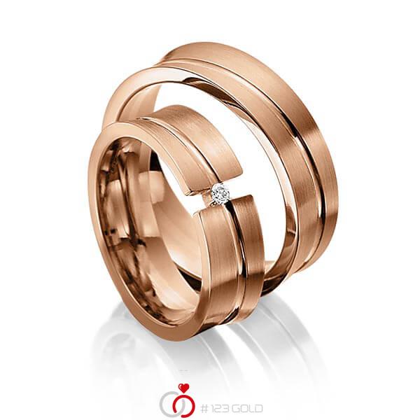Paar klassische Trauringe/Eheringe in Rotgold 585 mit zus. 0,025 ct. Brillant tw, si von 123gold - Y-1265-7 Paar klassische Trauringe/Eheringe in Rotgold 585 mit zus. 0,025 ct. Brillant tw, si von 123gold - Y-1265-7