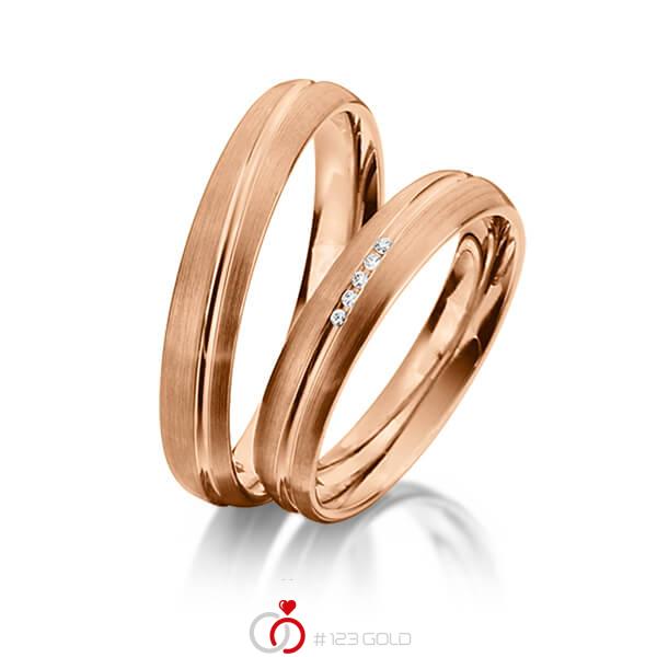 Paar klassische Trauringe/Eheringe in Rotgold 585 mit zus. 0,025 ct. Brillant tw, si von 123gold - Y-1310-2 Paar klassische Trauringe/Eheringe in Rotgold 585 mit zus. 0,025 ct. Brillant tw, si von 123gold - Y-1310-2