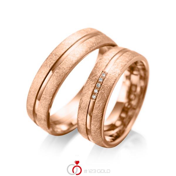 Paar klassische Trauringe/Eheringe in Rotgold 585 mit zus. 0,025 ct. Brillant tw, si von acredo - A-1007-10 Paar klassische Trauringe/Eheringe in Rotgold 585 mit zus. 0,025 ct. Brillant tw, si von acredo - A-1007-10