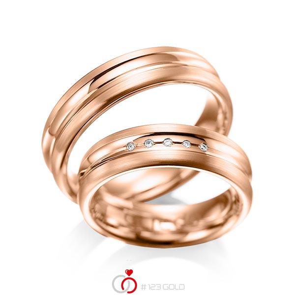 Paar klassische Trauringe/Eheringe in Rotgold 585 mit zus. 0,025 ct. Brillant tw, si von acredo - A-1048-5 Paar klassische Trauringe/Eheringe in Rotgold 585 mit zus. 0,025 ct. Brillant tw, si von acredo - A-1048-5