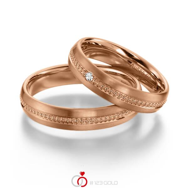 Paar klassische Trauringe/Eheringe in Rotgold 585 mit zus. 0,025 ct. Brillant tw, si von acredo - S-1136-3 Paar klassische Trauringe/Eheringe in Rotgold 585 mit zus. 0,025 ct. Brillant tw, si von acredo - S-1136-3