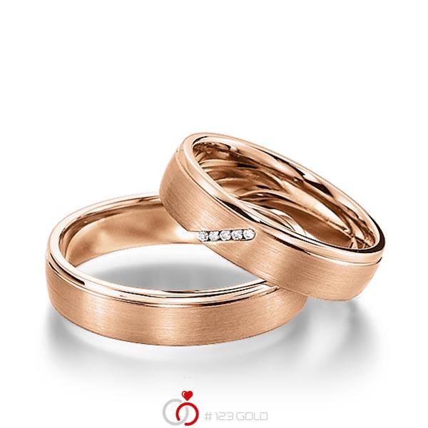Paar klassische Trauringe/Eheringe in Rotgold 585 mit zus. 0,025 ct. Brillant tw, si von acredo - S-1155-5 Paar klassische Trauringe/Eheringe in Rotgold 585 mit zus. 0,025 ct. Brillant tw, si von acredo - S-1155-5