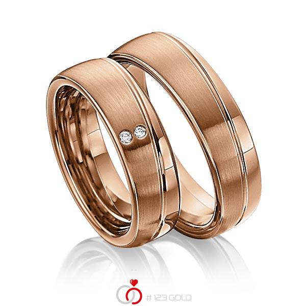 Paar klassische Trauringe/Eheringe in Rotgold 585 mit zus. 0,02 ct. Brillant tw, si von 123gold - Y-1301-9 Paar klassische Trauringe/Eheringe in Rotgold 585 mit zus. 0,02 ct. Brillant tw, si von 123gold - Y-1301-9