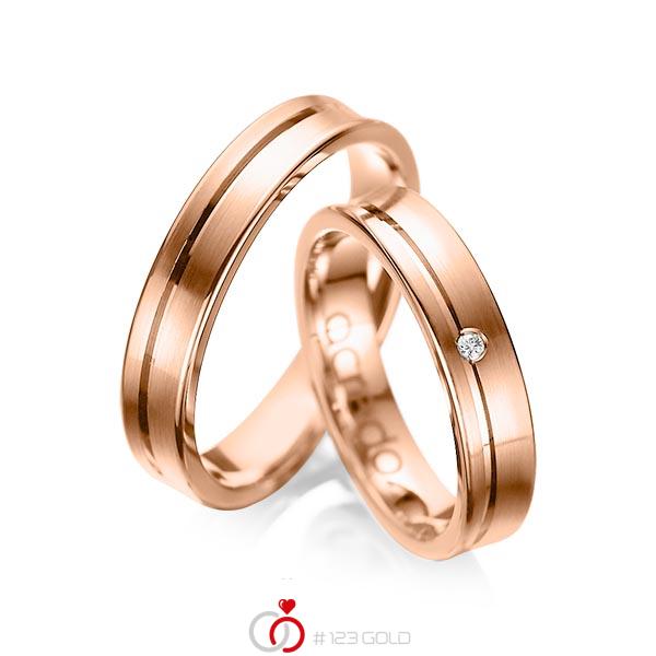 Paar klassische Trauringe/Eheringe in Rotgold 585 mit zus. 0,02 ct. Brillant tw, si von acredo - A-1042-4 Paar klassische Trauringe/Eheringe in Rotgold 585 mit zus. 0,02 ct. Brillant tw, si von acredo - A-1042-4
