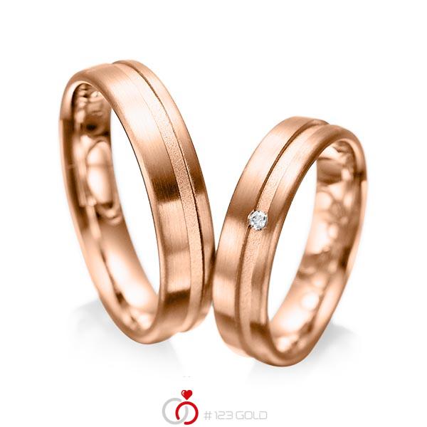 Paar klassische Trauringe/Eheringe in Rotgold 585 mit zus. 0,02 ct. Brillant tw, si von acredo - A-1044-6 Paar klassische Trauringe/Eheringe in Rotgold 585 mit zus. 0,02 ct. Brillant tw, si von acredo - A-1044-6