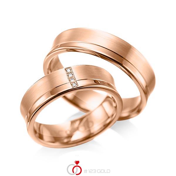 Paar klassische Trauringe/Eheringe in Rotgold 585 mit zus. 0,02 ct. Brillant tw, si von acredo - A-1053-8 Paar klassische Trauringe/Eheringe in Rotgold 585 mit zus. 0,02 ct. Brillant tw, si von acredo - A-1053-8