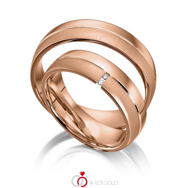 Paar klassische Trauringe/Eheringe in Rotgold 585 mit zus. 0,02 ct. Brillant tw, si von acredo - S-1127-2 Paar klassische Trauringe/Eheringe in Rotgold 585 mit zus. 0,02 ct. Brillant tw, si von acredo - S-1127-2