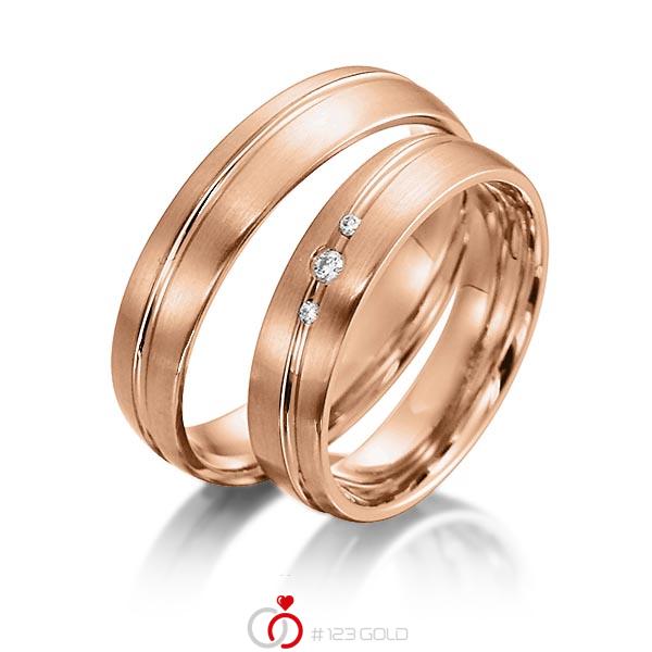 Paar klassische Trauringe/Eheringe in Rotgold 585 mit zus. 0,036 ct. Brillant tw, si von acredo - S-1152-6 Paar klassische Trauringe/Eheringe in Rotgold 585 mit zus. 0,036 ct. Brillant tw, si von acredo - S-1152-6