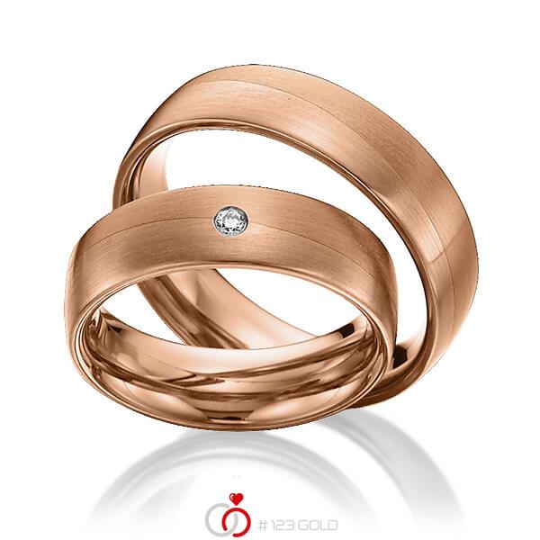 Paar klassische Trauringe/Eheringe in Rotgold 585 mit zus. 0,03 ct. Brillant tw, si von 123gold - Y-1290-7 Paar klassische Trauringe/Eheringe in Rotgold 585 mit zus. 0,03 ct. Brillant tw, si von 123gold - Y-1290-7