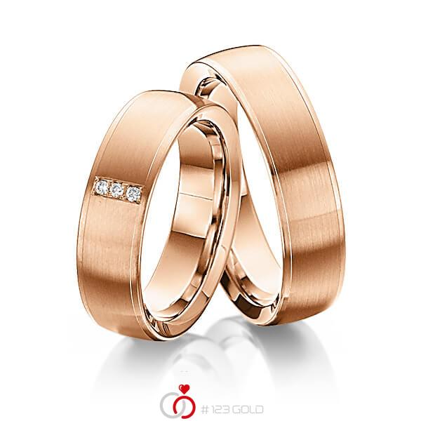 Paar klassische Trauringe/Eheringe in Rotgold 585 mit zus. 0,03 ct. Brillant tw, si von 123gold - Y-1302-9 Paar klassische Trauringe/Eheringe in Rotgold 585 mit zus. 0,03 ct. Brillant tw, si von 123gold - Y-1302-9