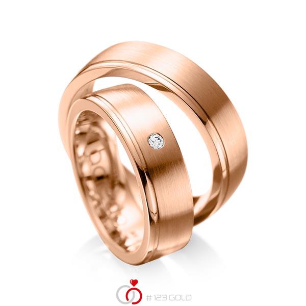 Paar klassische Trauringe/Eheringe in Rotgold 585 mit zus. 0,03 ct. Brillant tw, si von acredo - A-1095-6 Paar klassische Trauringe/Eheringe in Rotgold 585 mit zus. 0,03 ct. Brillant tw, si von acredo - A-1095-6
