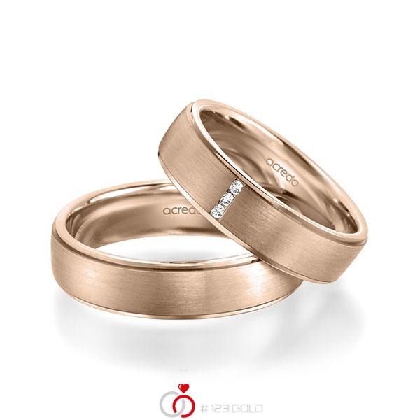Paar klassische Trauringe/Eheringe in Rotgold 585 mit zus. 0,03 ct. Brillant tw, si von acredo - A-1943-5 Paar klassische Trauringe/Eheringe in Rotgold 585 mit zus. 0,03 ct. Brillant tw, si von acredo - A-1943-5