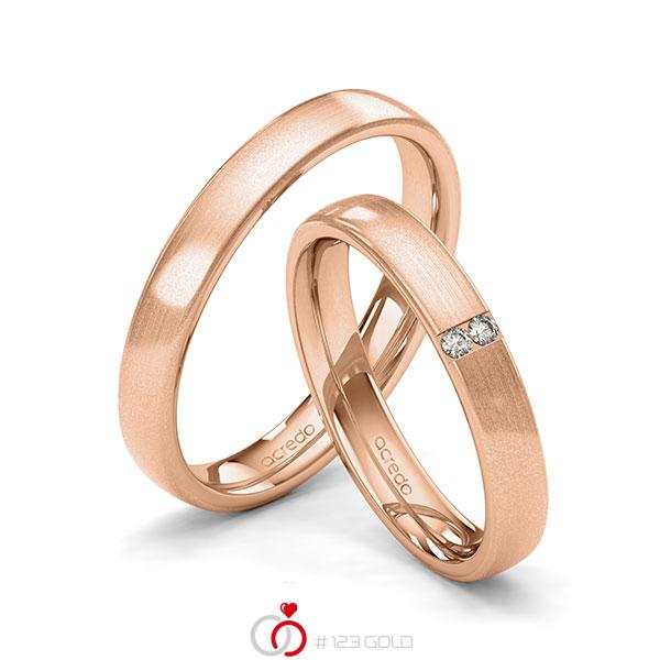 Paar klassische Trauringe/Eheringe in Rotgold 585 mit zus. 0,03 ct. Brillant tw, si von acredo - A-1966-3 Paar klassische Trauringe/Eheringe in Rotgold 585 mit zus. 0,03 ct. Brillant tw, si von acredo - A-1966-3