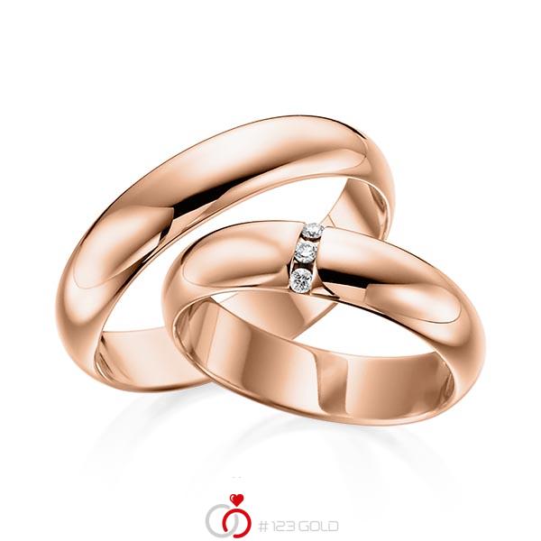 Paar klassische Trauringe/Eheringe in Rotgold 585 mit zus. 0,03 ct. Brillant tw, si von acredo - S-1086-3 Paar klassische Trauringe/Eheringe in Rotgold 585 mit zus. 0,03 ct. Brillant tw, si von acredo - S-1086-3