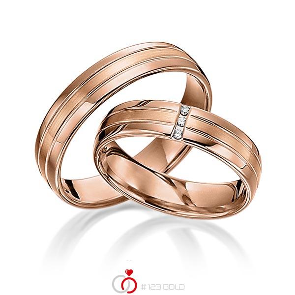 Paar klassische Trauringe/Eheringe in Rotgold 585 mit zus. 0,03 ct. Brillant tw, si von acredo - S-1106-6 Paar klassische Trauringe/Eheringe in Rotgold 585 mit zus. 0,03 ct. Brillant tw, si von acredo - S-1106-6