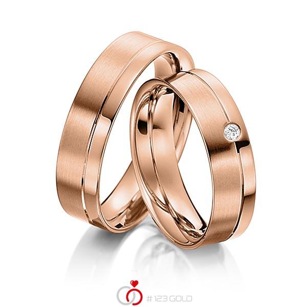 Paar klassische Trauringe/Eheringe in Rotgold 585 mit zus. 0,03 ct. Brillant tw, si von acredo - S-1110-4 Paar klassische Trauringe/Eheringe in Rotgold 585 mit zus. 0,03 ct. Brillant tw, si von acredo - S-1110-4
