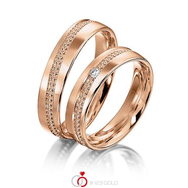 Paar klassische Trauringe/Eheringe in Rotgold 585 mit zus. 0,03 ct. Brillant tw, si von acredo - S-1139-2 Paar klassische Trauringe/Eheringe in Rotgold 585 mit zus. 0,03 ct. Brillant tw, si von acredo - S-1139-2