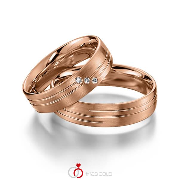 Paar klassische Trauringe/Eheringe in Rotgold 585 mit zus. 0,03 ct. Brillant tw, si von acredo - S-1144-4 Paar klassische Trauringe/Eheringe in Rotgold 585 mit zus. 0,03 ct. Brillant tw, si von acredo - S-1144-4