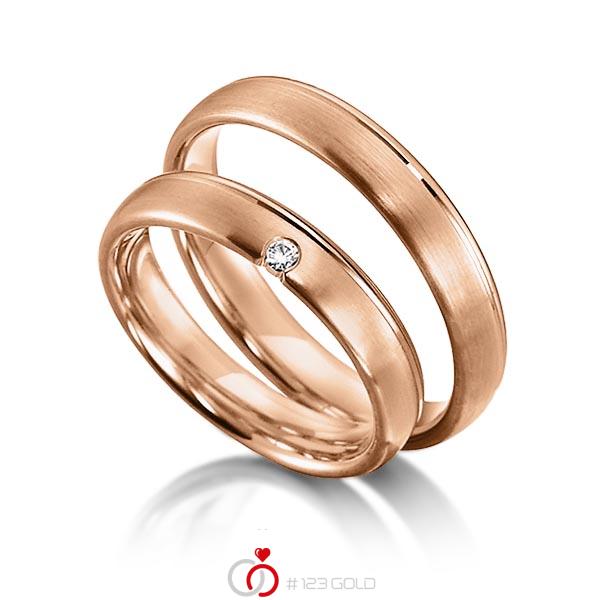 Paar klassische Trauringe/Eheringe in Rotgold 585 mit zus. 0,03 ct. Brillant tw, si von acredo - S-1151-7 Paar klassische Trauringe/Eheringe in Rotgold 585 mit zus. 0,03 ct. Brillant tw, si von acredo - S-1151-7