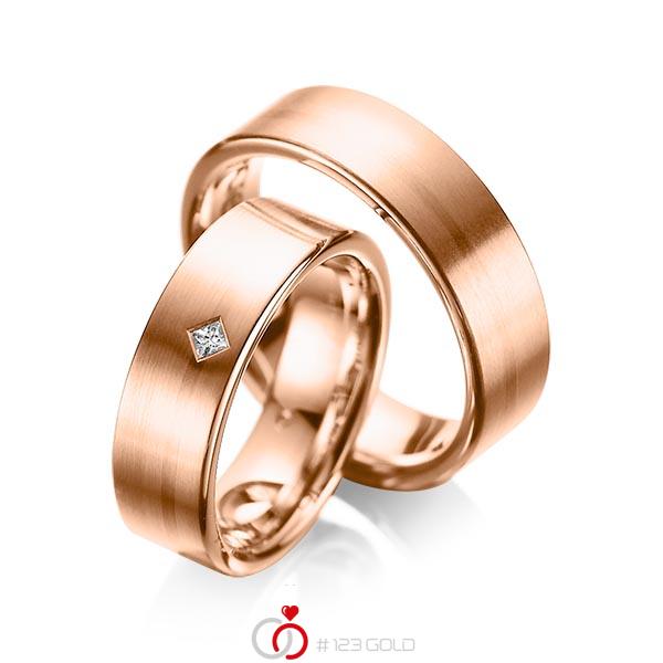 Paar klassische Trauringe/Eheringe in Rotgold 585 mit zus. 0,03 ct. Prinzess-Diamant tw, si von acredo - A-1060-6 Paar klassische Trauringe/Eheringe in Rotgold 585 mit zus. 0,03 ct. Prinzess-Diamant tw, si von acredo - A-1060-6