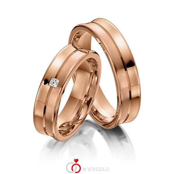 Paar klassische Trauringe/Eheringe in Rotgold 585 mit zus. 0,03 ct. Prinzess-Diamant tw, vs von acredo - S-1107-6 Paar klassische Trauringe/Eheringe in Rotgold 585 mit zus. 0,03 ct. Prinzess-Diamant tw, vs von acredo - S-1107-6