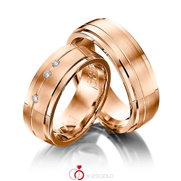 Paar klassische Trauringe/Eheringe in Rotgold 585 mit zus. 0,045 ct. Brillant tw, si von 123gold - Y-1081-8 Paar klassische Trauringe/Eheringe in Rotgold 585 mit zus. 0,045 ct. Brillant tw, si von 123gold - Y-1081-8