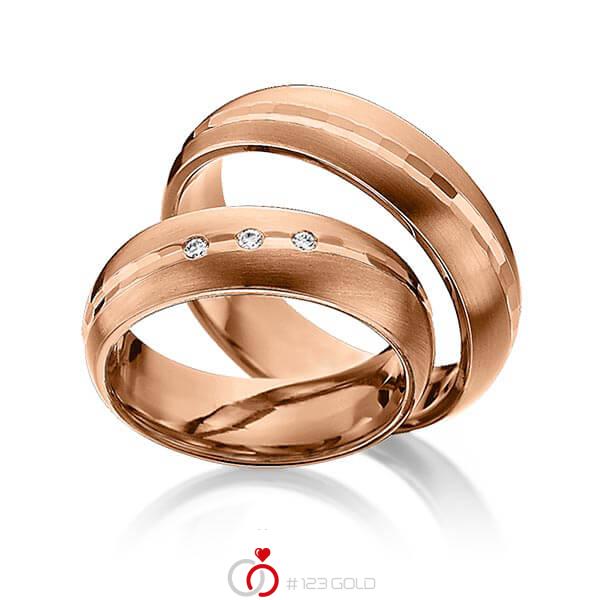 Paar klassische Trauringe/Eheringe in Rotgold 585 mit zus. 0,045 ct. Brillant tw, si von 123gold - Y-1292-8 Paar klassische Trauringe/Eheringe in Rotgold 585 mit zus. 0,045 ct. Brillant tw, si von 123gold - Y-1292-8