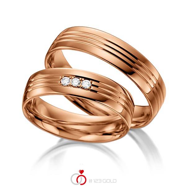 Paar klassische Trauringe/Eheringe in Rotgold 585 mit zus. 0,045 ct. Brillant tw, si von acredo - S-1100-2 Paar klassische Trauringe/Eheringe in Rotgold 585 mit zus. 0,045 ct. Brillant tw, si von acredo - S-1100-2