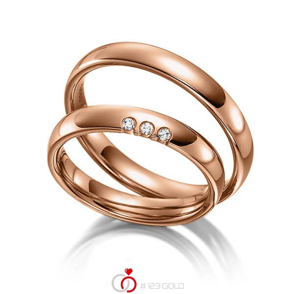 Paar klassische Trauringe/Eheringe in Rotgold 585 mit zus. 0,045 ct. Brillant tw, si von acredo - S-1117-2 Paar klassische Trauringe/Eheringe in Rotgold 585 mit zus. 0,045 ct. Brillant tw, si von acredo - S-1117-2