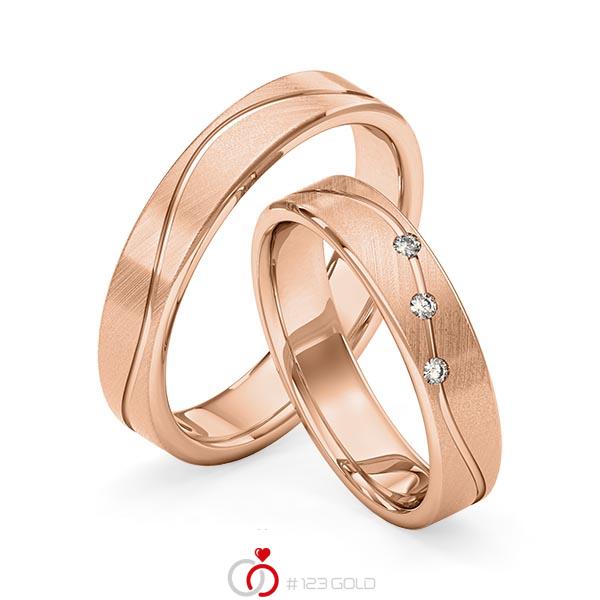 Paar klassische Trauringe/Eheringe in Rotgold 585 mit zus. 0,045 ct. Brillant tw, si von Merii - M-1262-5 Paar klassische Trauringe/Eheringe in Rotgold 585 mit zus. 0,045 ct. Brillant tw, si von Merii - M-1262-5