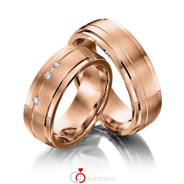 Paar klassische Trauringe/Eheringe in Rotgold 585 mit zus. 0,045 ct. Brillant tw, si von Steinberg - Q-1204-8 Paar klassische Trauringe/Eheringe in Rotgold 585 mit zus. 0,045 ct. Brillant tw, si von Steinberg - Q-1204-8