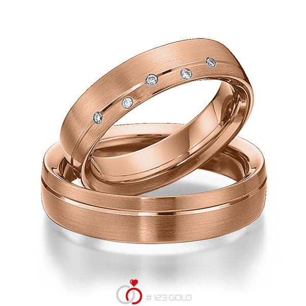 Paar klassische Trauringe/Eheringe in Rotgold 585 mit zus. 0,04 ct. Brillant tw, si von 123gold - Y-1297-1 Paar klassische Trauringe/Eheringe in Rotgold 585 mit zus. 0,04 ct. Brillant tw, si von 123gold - Y-1297-1