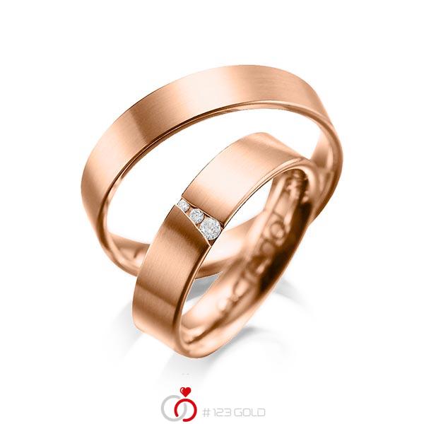 Paar klassische Trauringe/Eheringe in Rotgold 585 mit zus. 0,04 ct. Brillant tw, si von acredo - A-1046-5 Paar klassische Trauringe/Eheringe in Rotgold 585 mit zus. 0,04 ct. Brillant tw, si von acredo - A-1046-5
