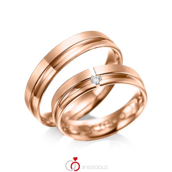 Paar klassische Trauringe/Eheringe in Rotgold 585 mit zus. 0,04 ct. Brillant tw, si von acredo - A-1047-6 Paar klassische Trauringe/Eheringe in Rotgold 585 mit zus. 0,04 ct. Brillant tw, si von acredo - A-1047-6