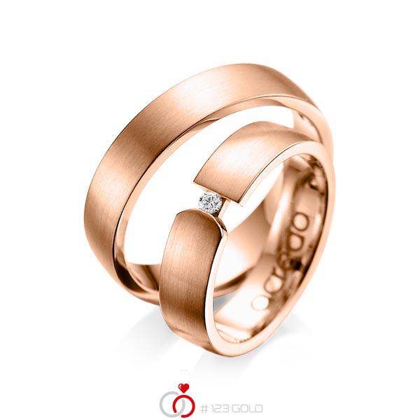 Paar klassische Trauringe/Eheringe in Rotgold 585 mit zus. 0,04 ct. Brillant tw, si von acredo - A-1069-10 Paar klassische Trauringe/Eheringe in Rotgold 585 mit zus. 0,04 ct. Brillant tw, si von acredo - A-1069-10