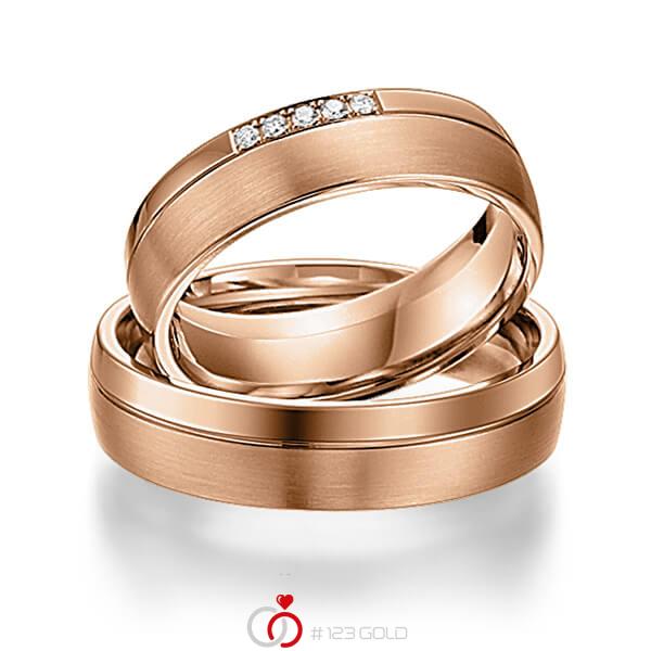 Paar klassische Trauringe/Eheringe in Rotgold 585 mit zus. 0,04 ct. Brillant tw, si von acredo - S-1109-6 Paar klassische Trauringe/Eheringe in Rotgold 585 mit zus. 0,04 ct. Brillant tw, si von acredo - S-1109-6