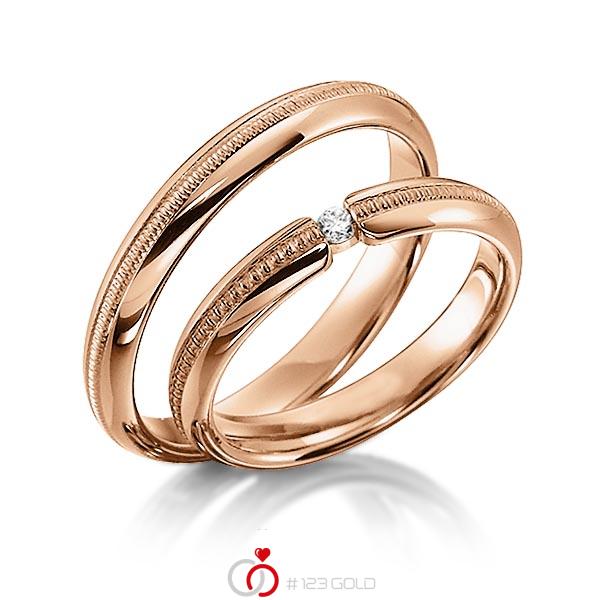Paar klassische Trauringe/Eheringe in Rotgold 585 mit zus. 0,04 ct. Brillant tw, si von acredo - S-1135-3 Paar klassische Trauringe/Eheringe in Rotgold 585 mit zus. 0,04 ct. Brillant tw, si von acredo - S-1135-3