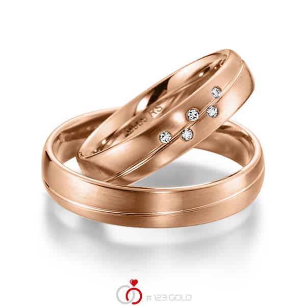 Paar klassische Trauringe/Eheringe in Rotgold 585 mit zus. 0,04 ct. Brillant tw, si von acredo - S-1143-3 Paar klassische Trauringe/Eheringe in Rotgold 585 mit zus. 0,04 ct. Brillant tw, si von acredo - S-1143-3