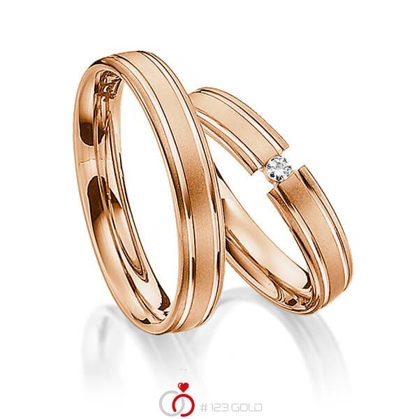 Paar klassische Trauringe/Eheringe in Rotgold 585 mit zus. 0,04 ct. Brillant tw, si von Steinberg - Q-1181-10 Paar klassische Trauringe/Eheringe in Rotgold 585 mit zus. 0,04 ct. Brillant tw, si von Steinberg - Q-1181-10